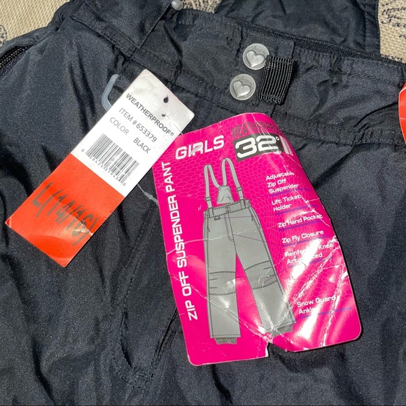 Weatherproof 32 Degree NWT! Black Adjustable Zip Off Suspender Snow Pants - Picture 6 of 11